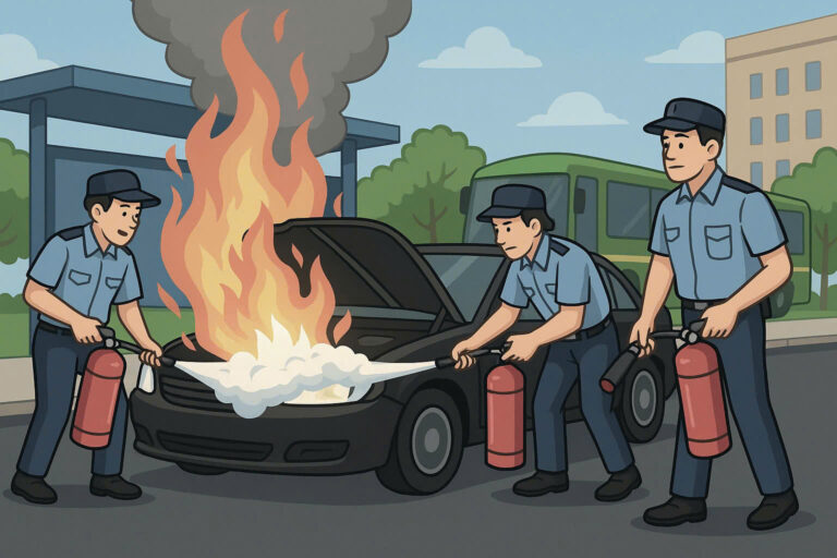 Phu My Hung security assists in extinguishing car fire